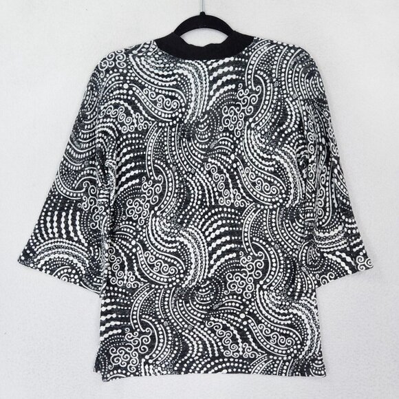 Chicos Sweater Women 0 Black White 4 3/4 Sleeve Cardigan Lightweight Linen Blend - Picture 10 of 11